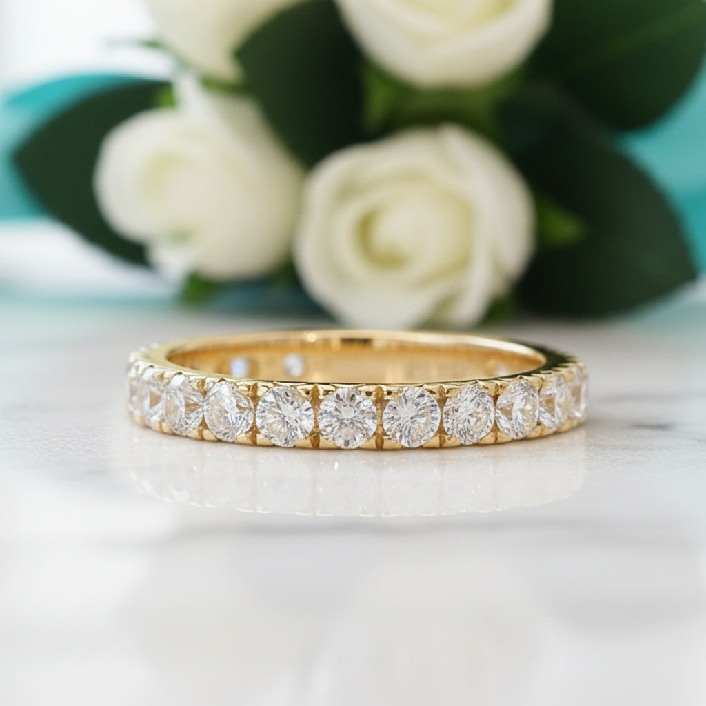 18k Yellow Gold Round Cut Diamond Wedding Band-Evani Jewelry