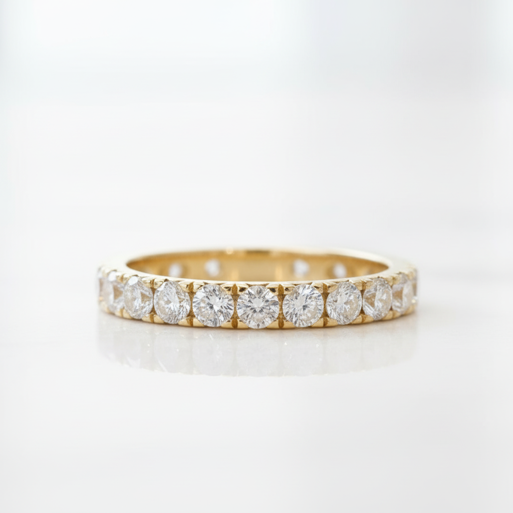 18k Yellow Gold Round Cut Diamond Option Wedding Band - Evani Naomi Jewelry