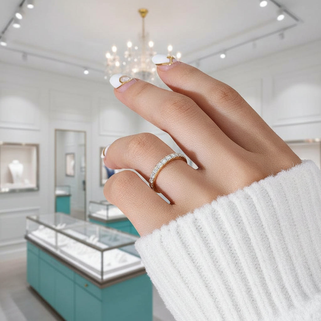 18k Yellow Gold Round Cut Diamond Wedding Band-Evani Jewelry