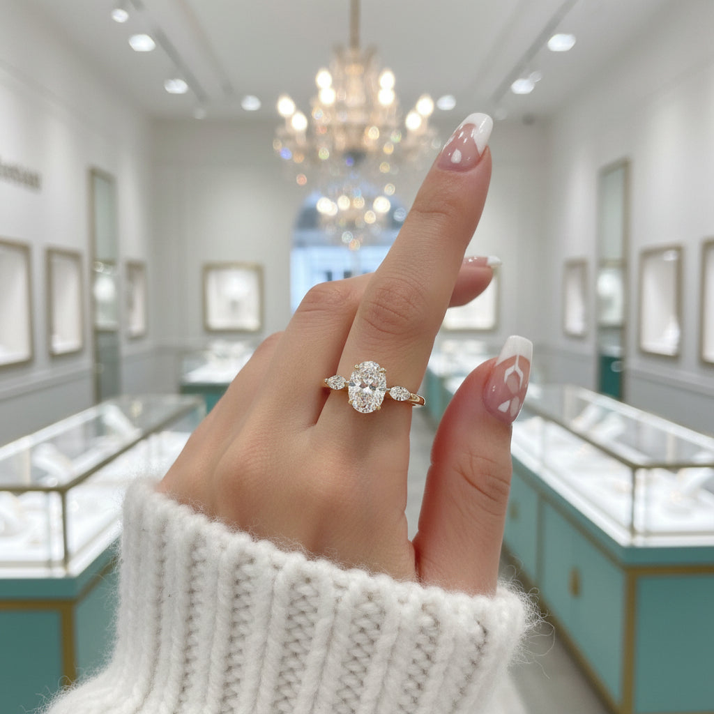 18k Yellow Gold Three Stone Diamond Engagement Ring-Evani Jewelry