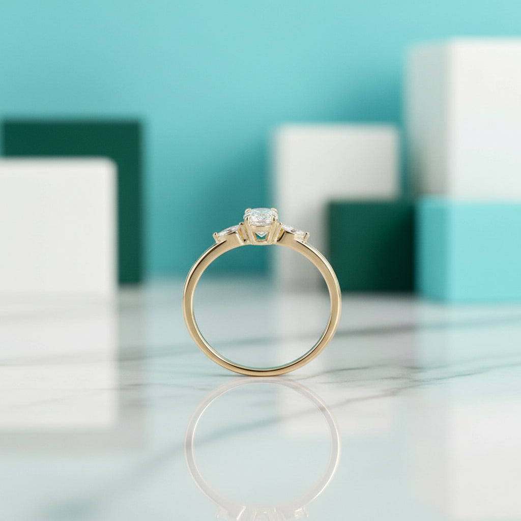 18k Yellow Gold Three Stone Diamond Engagement Ring-Evani Jewelry