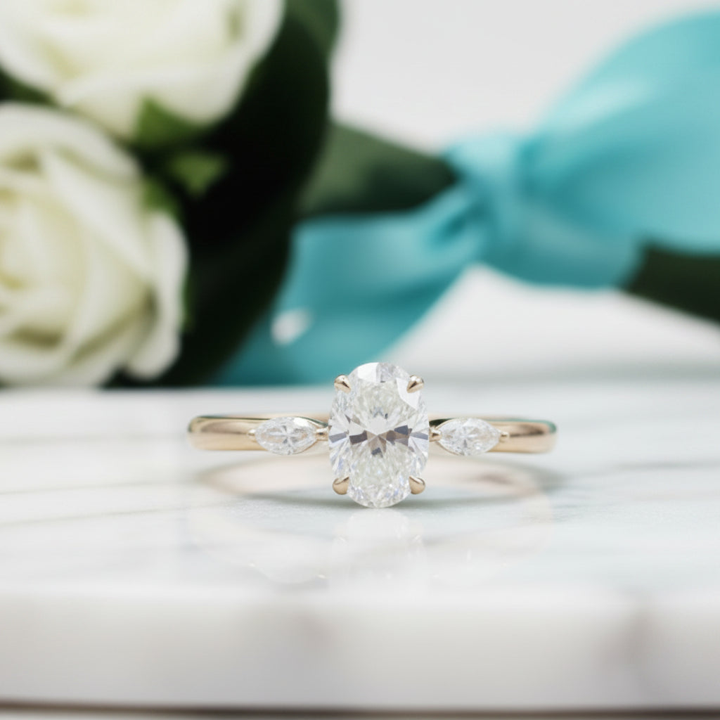 18k Yellow Gold Three Stone Diamond Engagement Ring-Evani Jewelry