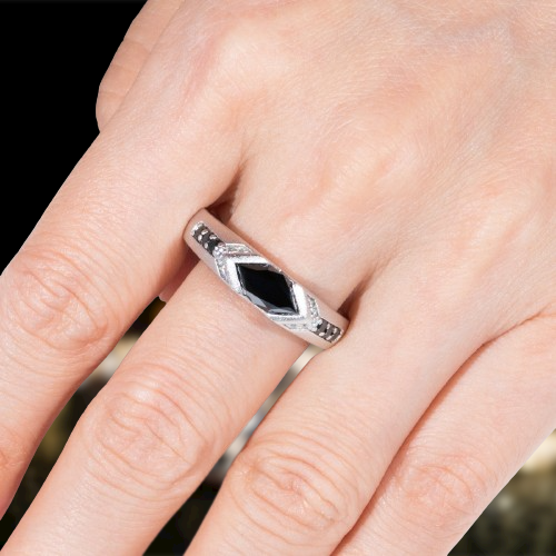 1.0 Ct Black Marquise Diamond Engagement Ring-Evani Jewelry