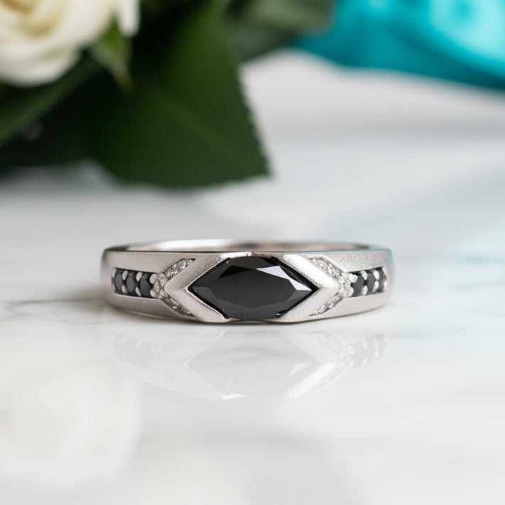 1.0 Ct Black Marquise Diamond Engagement Ring-Evani Jewelry