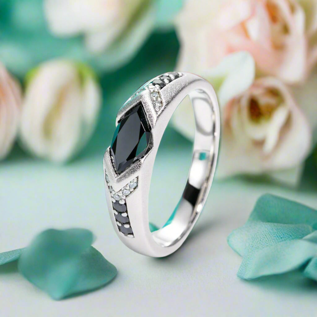 1.0 Ct Black Marquise Diamond Engagement Ring-Evani Jewelry