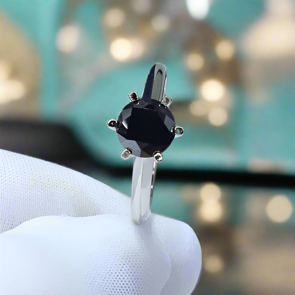 1.0 Ct Black Round Cut Diamond Engagement Ring-Evani Naomi Jewelry