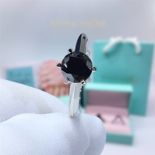 1.0 Ct Black Round Cut Diamond Engagement Ring-Evani Jewelry