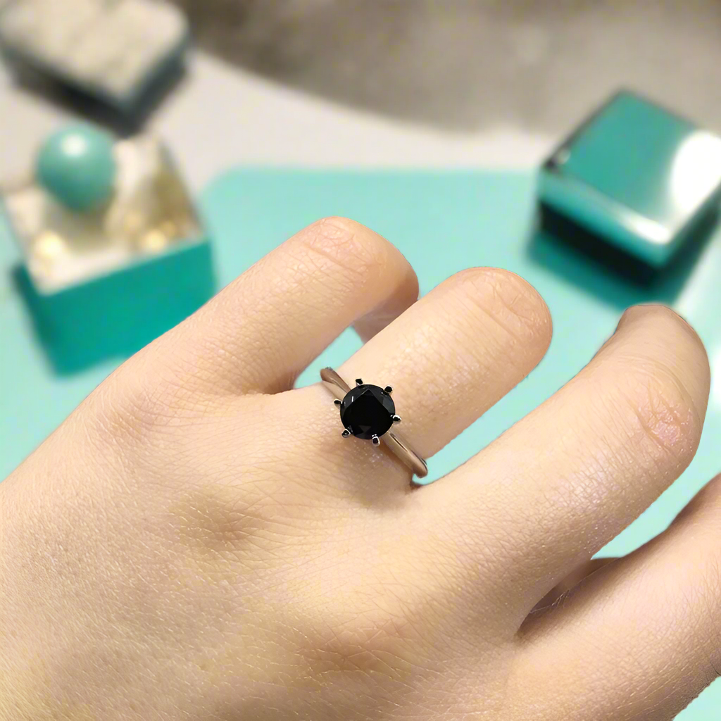 1.0 Ct Black Round Cut Diamond Engagement Ring-Evani Naomi Jewelry