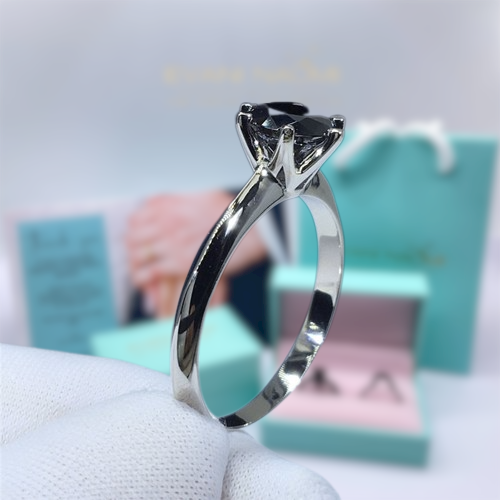 1.0 Ct Black Round Cut Diamond Engagement Ring-Evani Jewelry