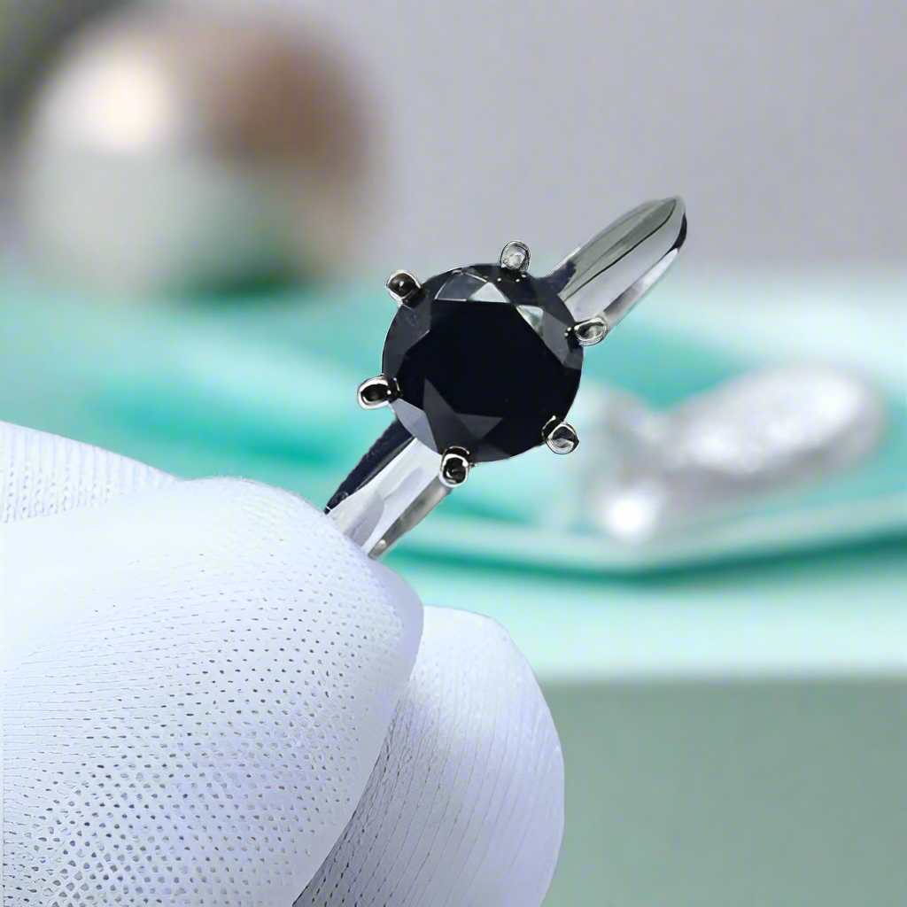 1.0 Ct Black Round Cut Diamond Engagement Ring-Evani Jewelry