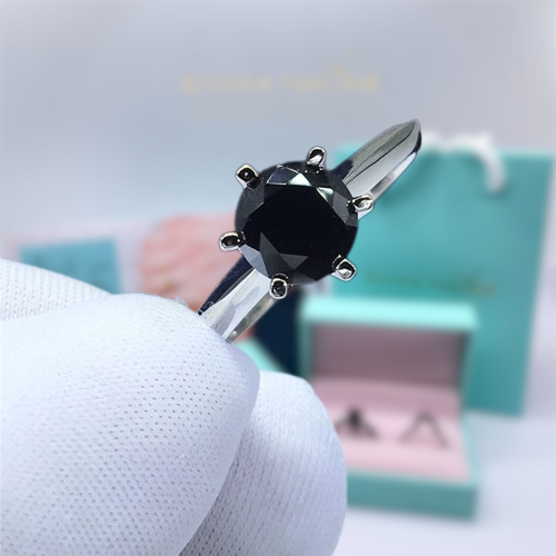 1.0 Ct Black Round Cut Diamond Engagement Ring-Evani Jewelry