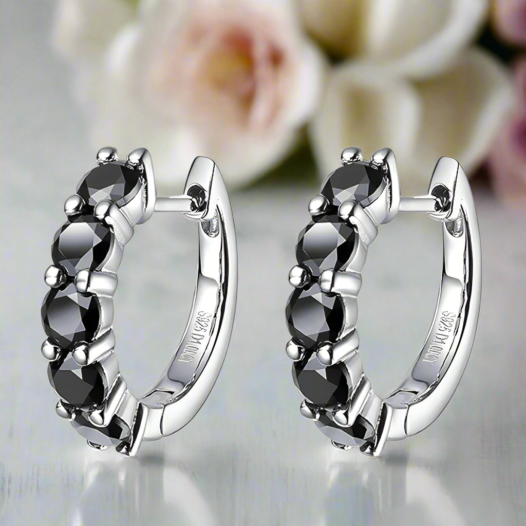 1.0 Ct Black Round Diamond Hoop Earrings-Evani Naomi Jewelry