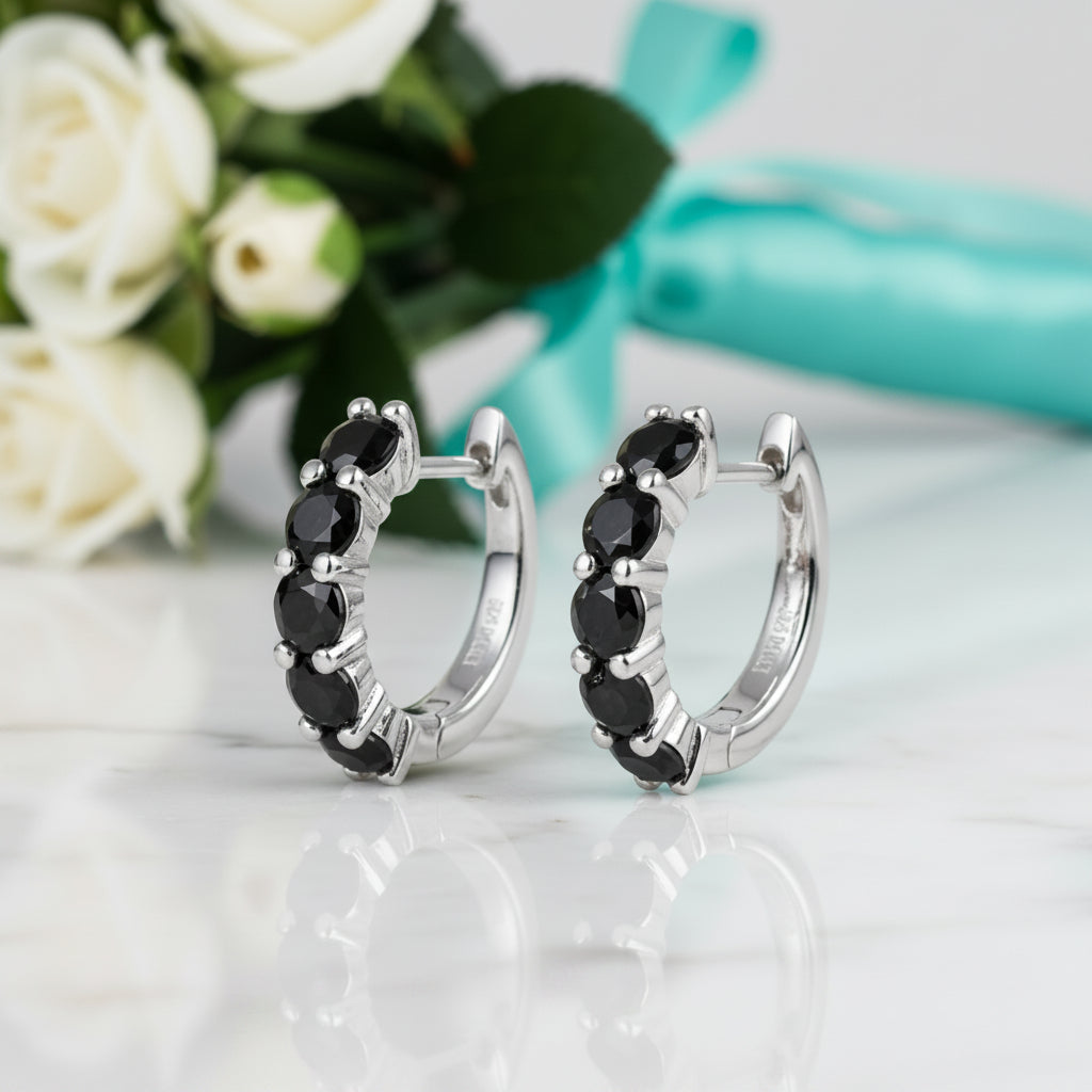 1.0 Ct Black Round Diamond Hoop Earrings-Evani Jewelry