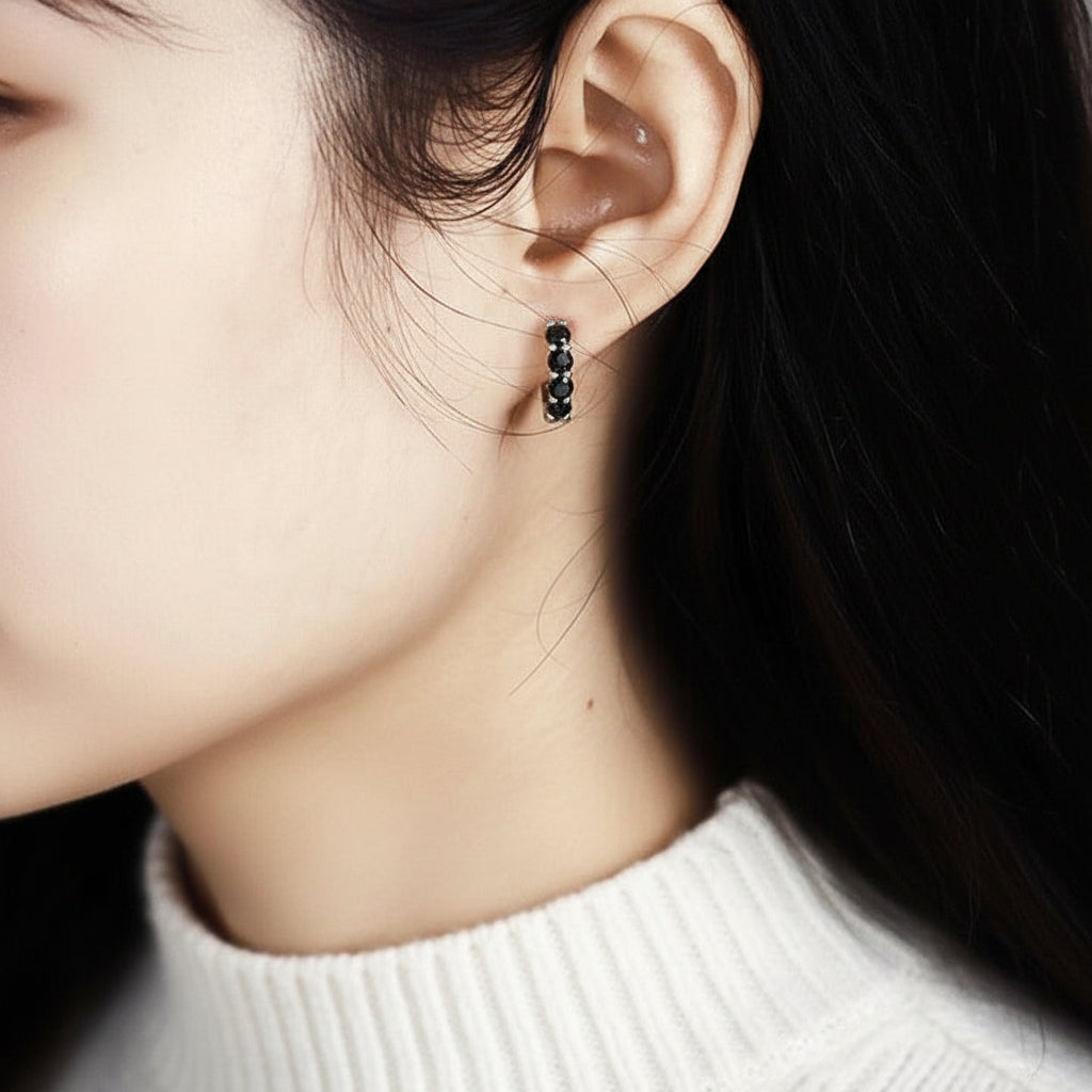 1.0 Ct Black Round Diamond Hoop Earrings-Evani Jewelry
