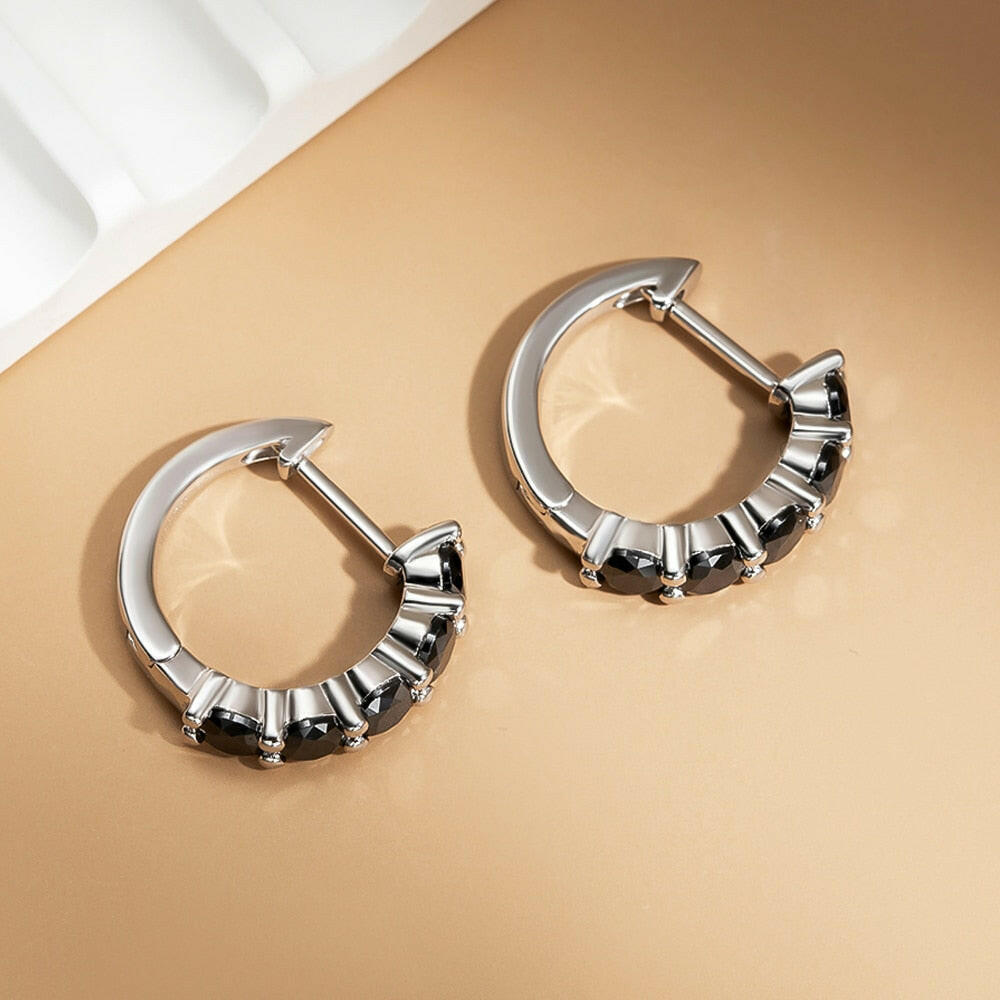 1.0 Ct Black Round Diamond Hoop Earrings-Evani Naomi Jewelry