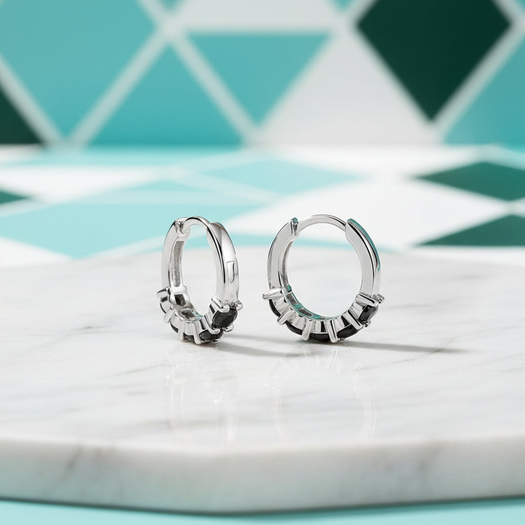 1.0 Ct Black Round Diamond Hoop Earrings-Evani Jewelry