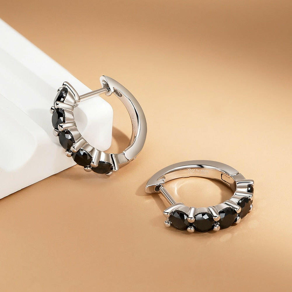 1.0 Ct Black Round Diamond Hoop Earrings-Evani Naomi Jewelry