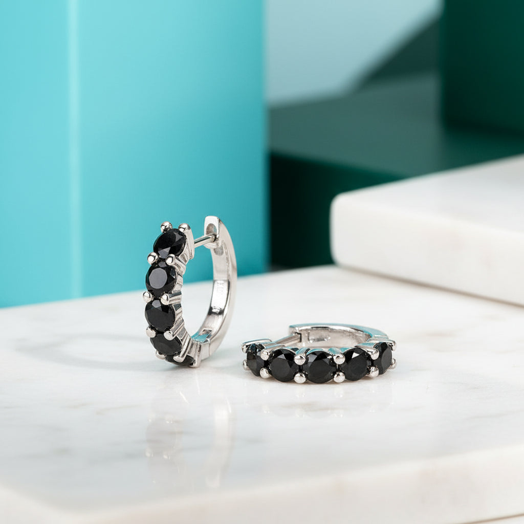 1.0 Ct Black Round Diamond Hoop Earrings-Evani Jewelry