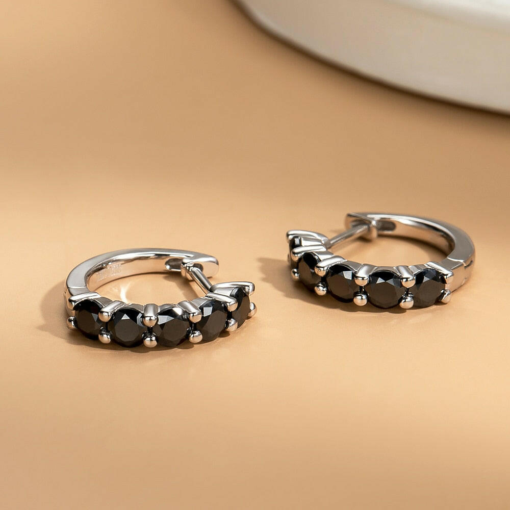 1.0 Ct Black Round Diamond Hoop Earrings-Evani Naomi Jewelry