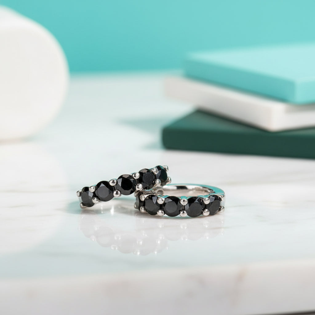 1.0 Ct Black Round Diamond Hoop Earrings-Evani Jewelry