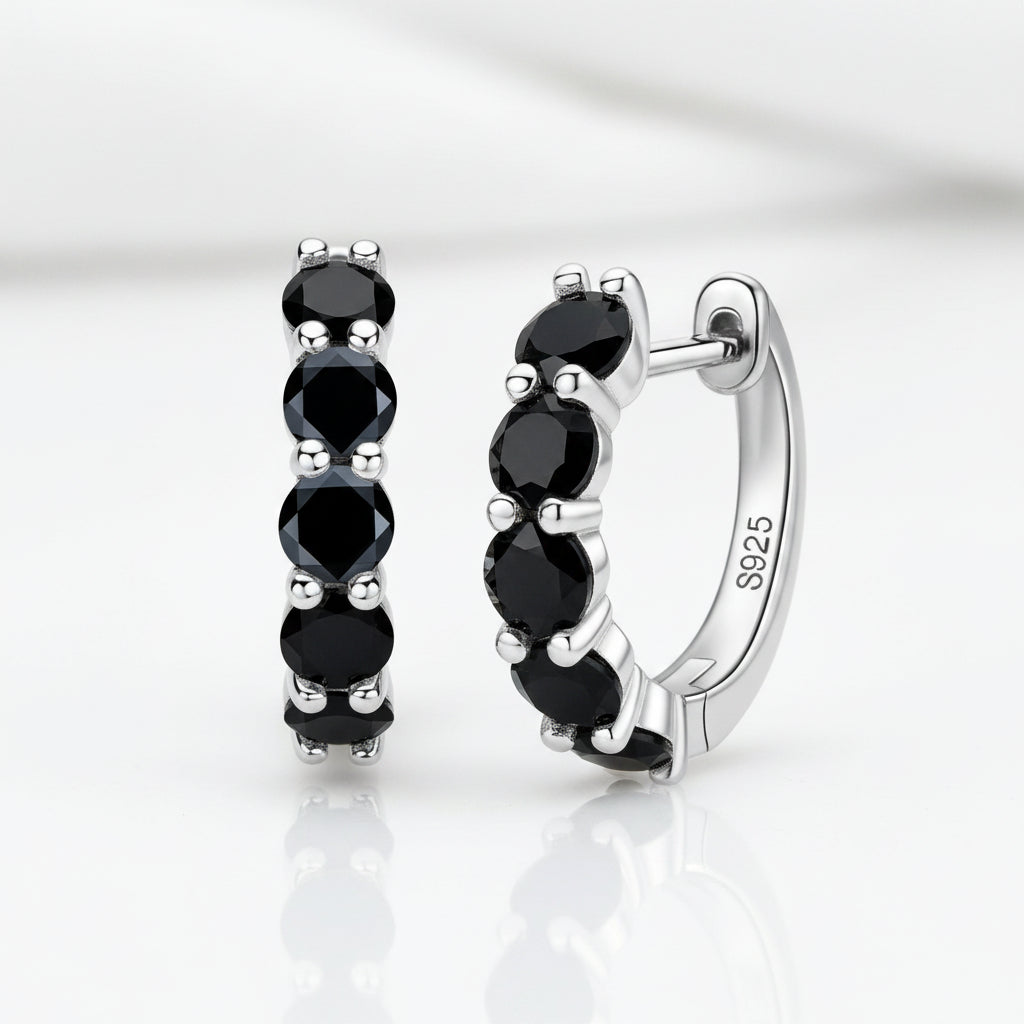 1.0 Ct Black Round Diamond Hoop Earrings-Evani Jewelry