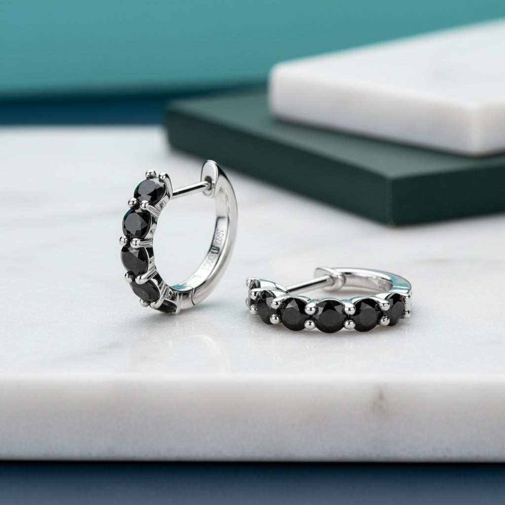 1.0 Ct Black Round Diamond Hoop Earrings-Evani Jewelry