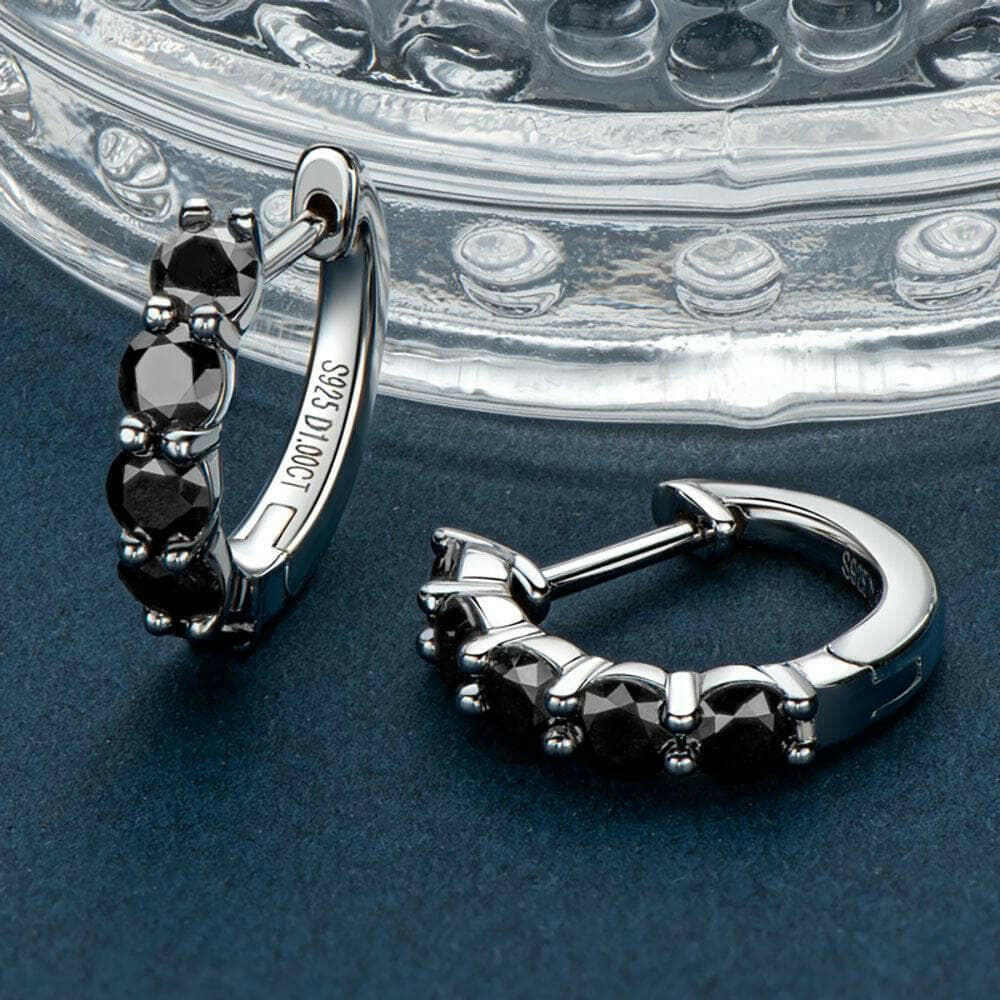 1.0 Ct Black Round Diamond Hoop Earrings-Evani Naomi Jewelry