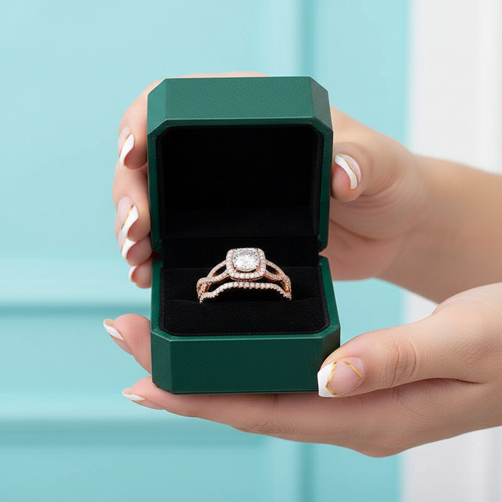 1.0 Ct Cushion Cut Diamond Option18k Rose Gold Halo Engagement Ring - Evani Naomi Jewelry