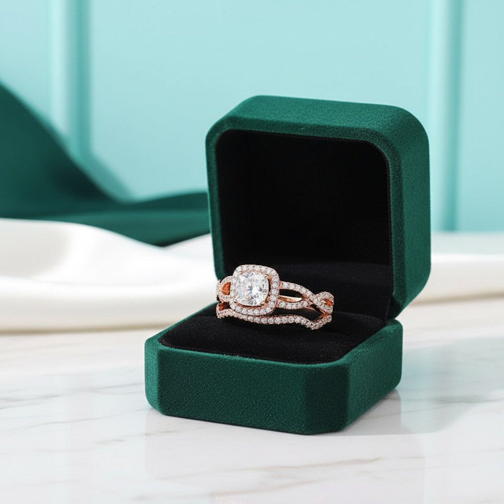 1.0 Ct Cushion Cut Diamond Option18k Rose Gold Halo Engagement Ring - Evani Naomi Jewelry