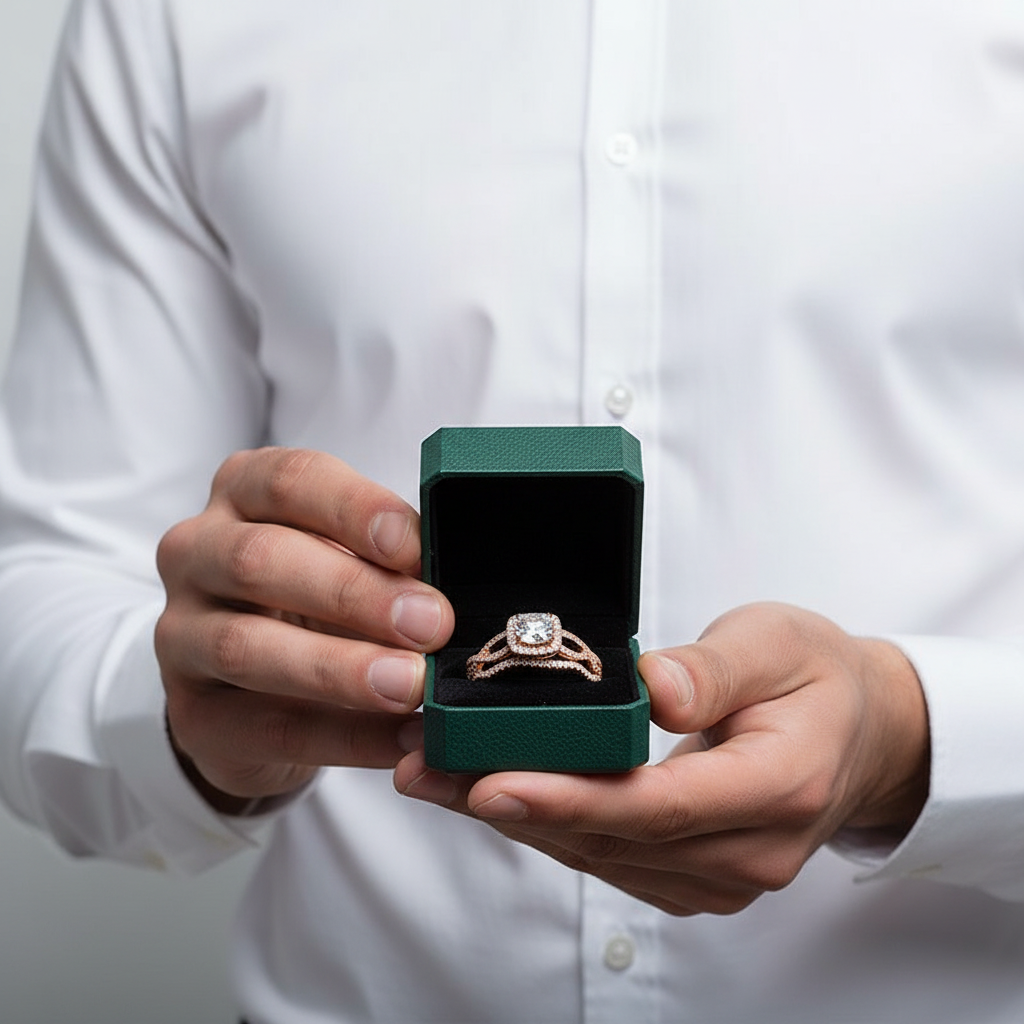 1.0 Ct Cushion Cut Diamond Option18k Rose Gold Halo Engagement Ring - Evani Naomi Jewelry