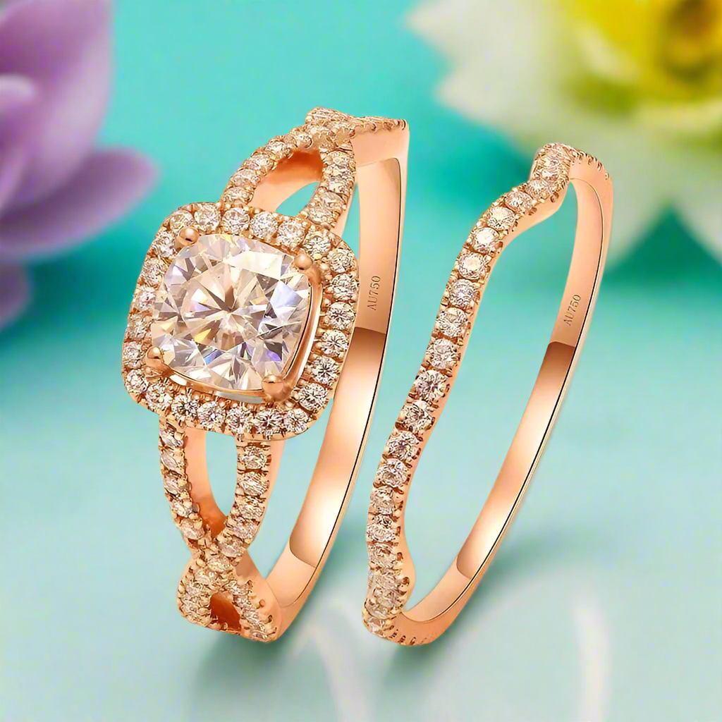 1.0 Ct Cushion Cut Diamond 18k Rose Gold Halo Engagement Ring-Evani Naomi Jewelry