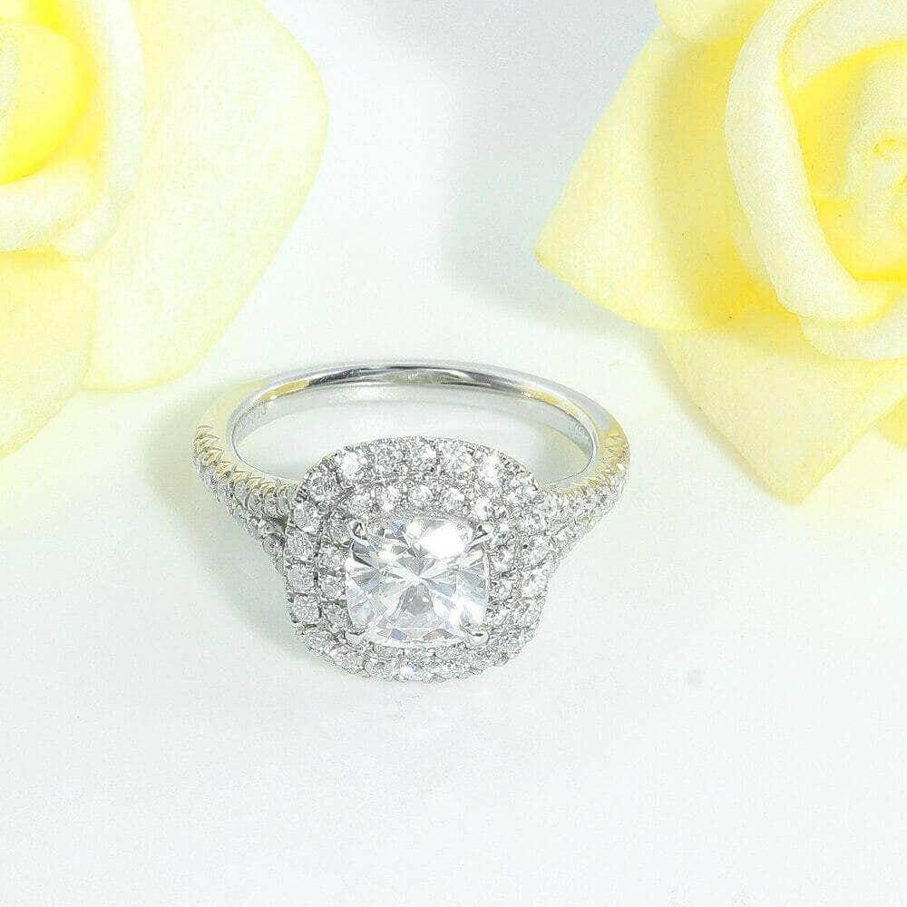 1.0 Ct Cushion Cut Halo Diamond Engagement Ring-Evani Naomi Jewelry