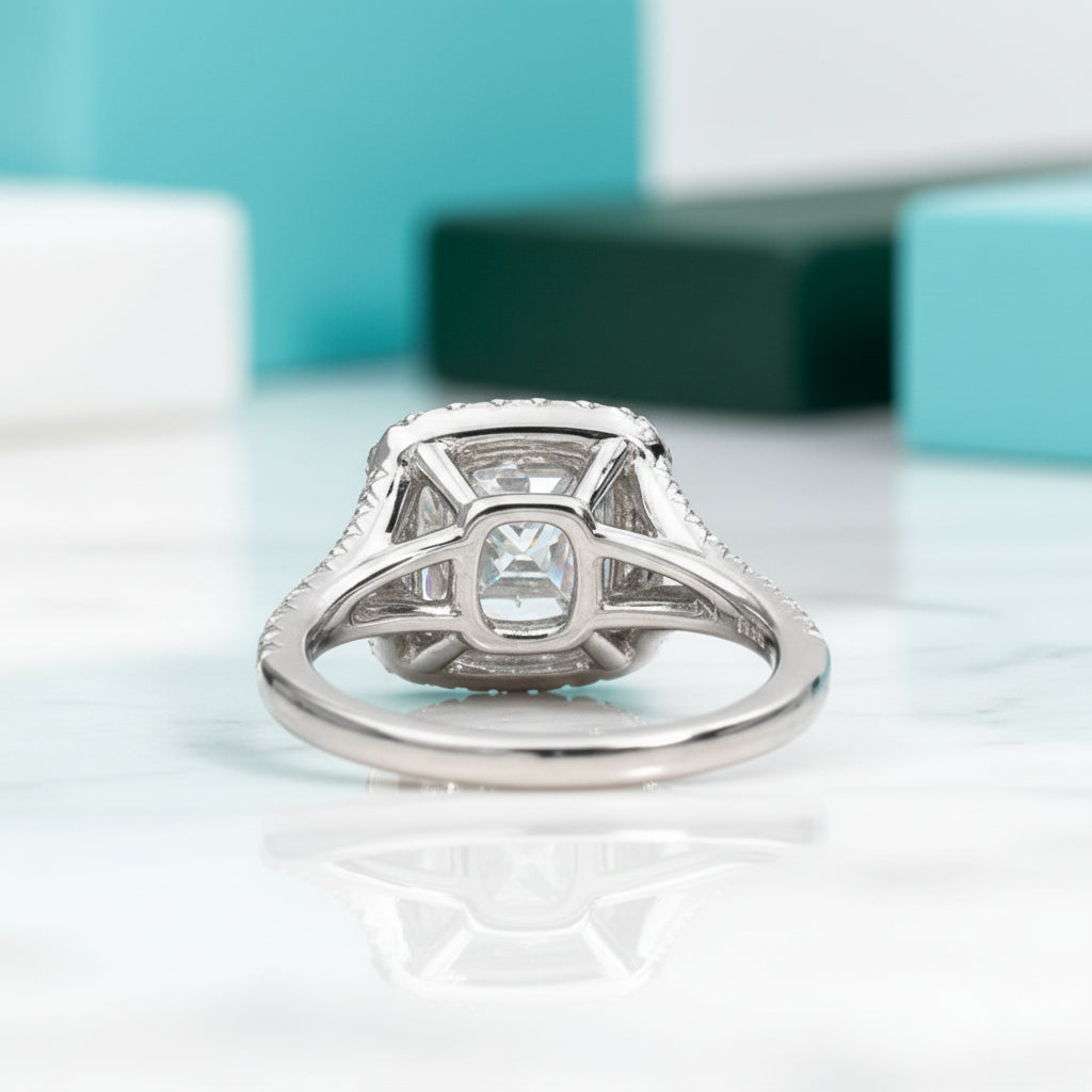 1.0 Ct Cushion Cut Halo Diamond Engagement Ring-Evani Jewelry