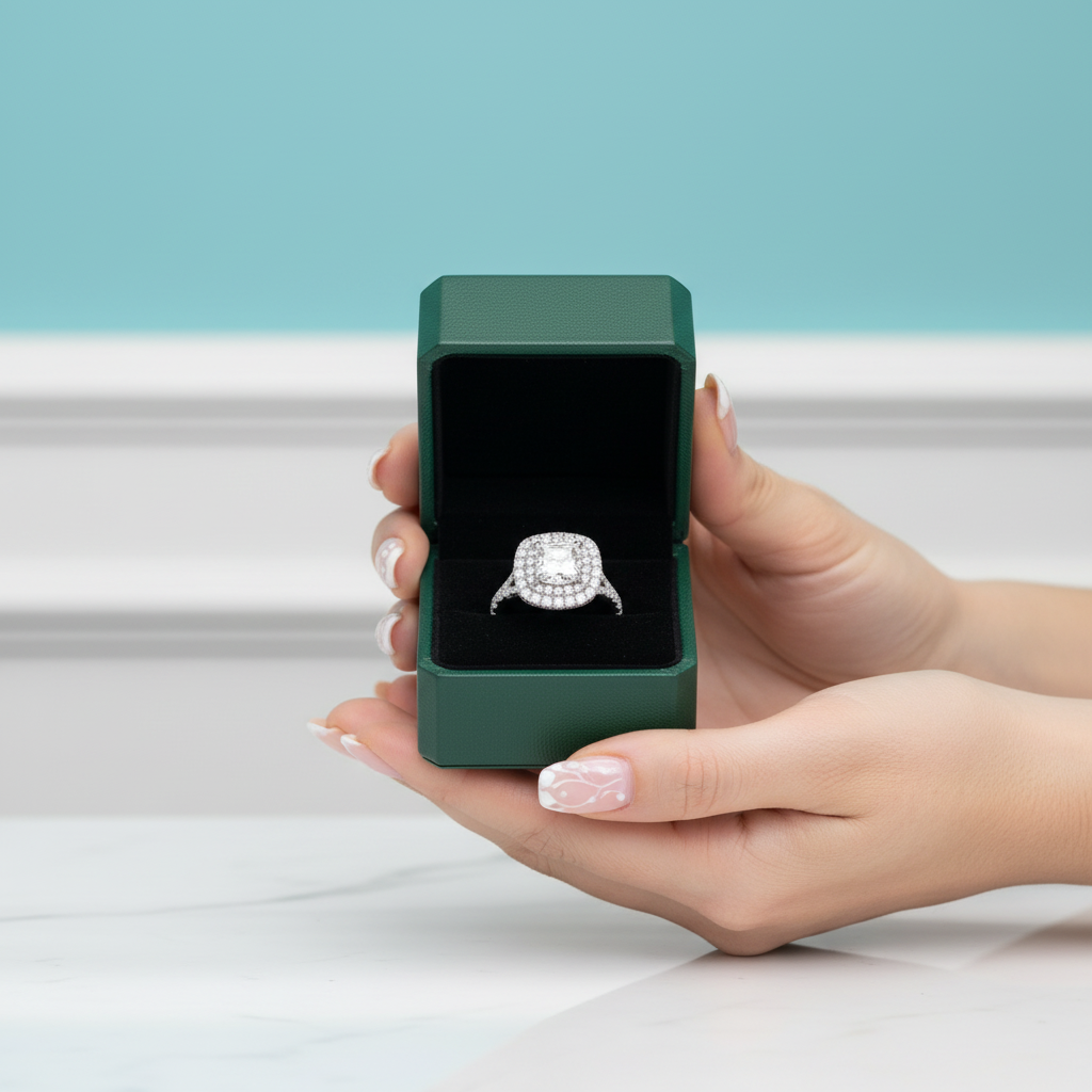 1.0 Ct Cushion Cut Halo Diamond OptionEngagement Ring - Evani Naomi Jewelry