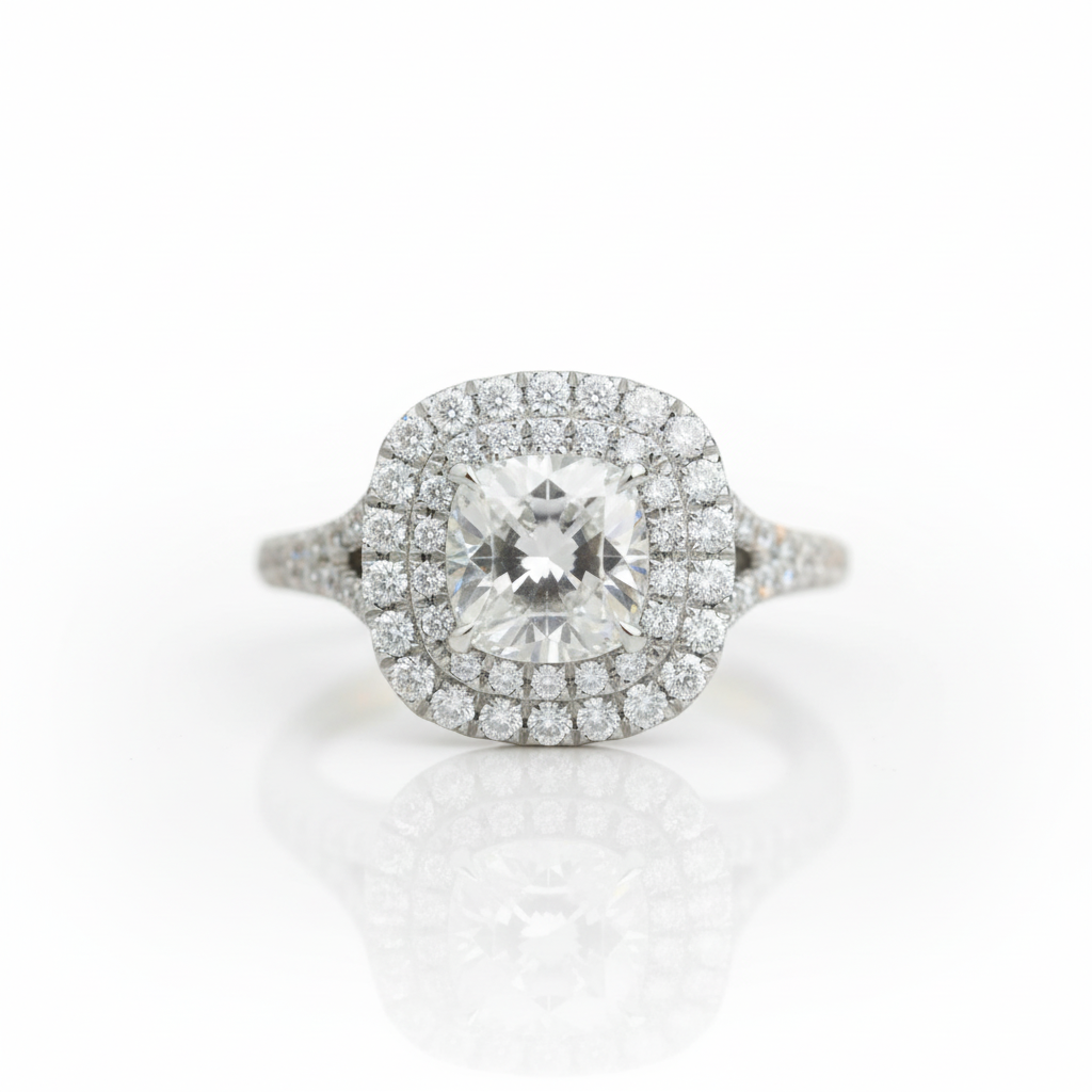 1.0 Ct Cushion Cut Halo Diamond OptionEngagement Ring - Evani Naomi Jewelry