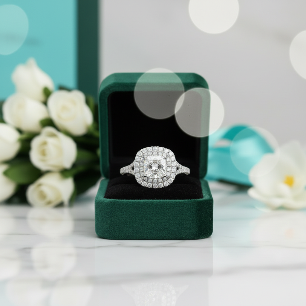 1.0 Ct Cushion Cut Halo Diamond OptionEngagement Ring - Evani Naomi Jewelry