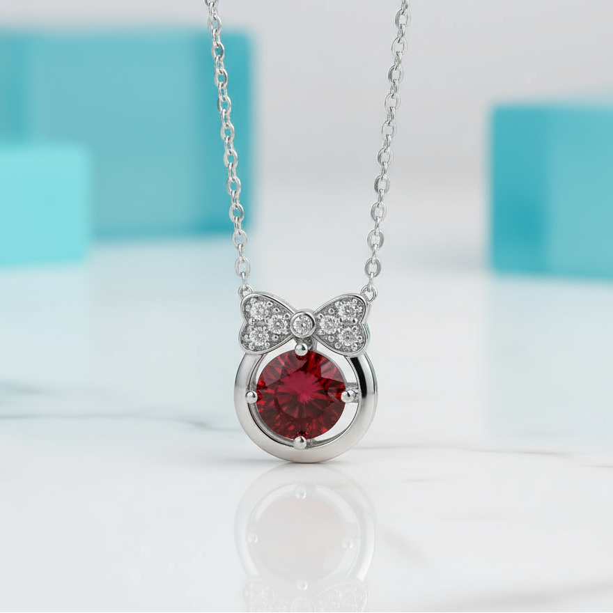 1.0 Ct Bowknot Garnet Pendant Necklace-Evani Jewelry