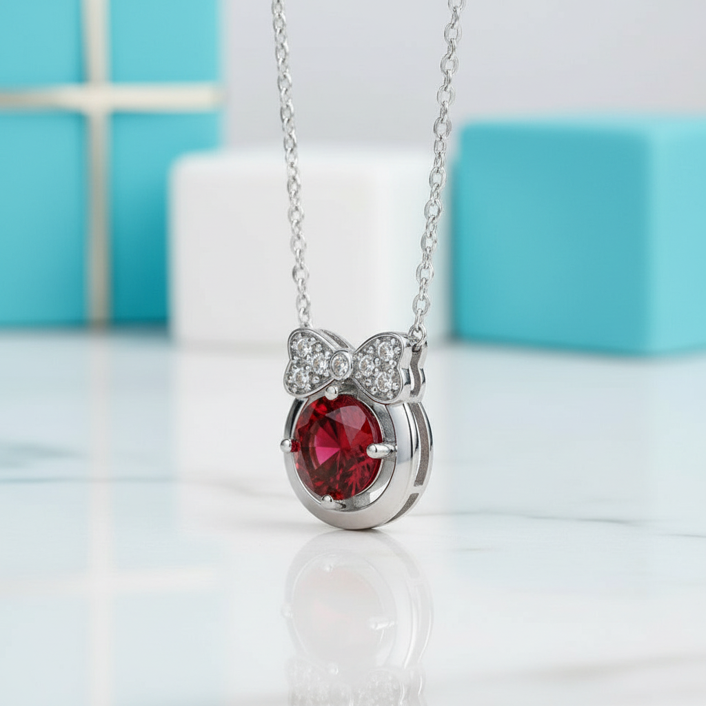 1.0 Ct Bowknot Ruby Birthstone Pendant Necklace-Evani Jewelry