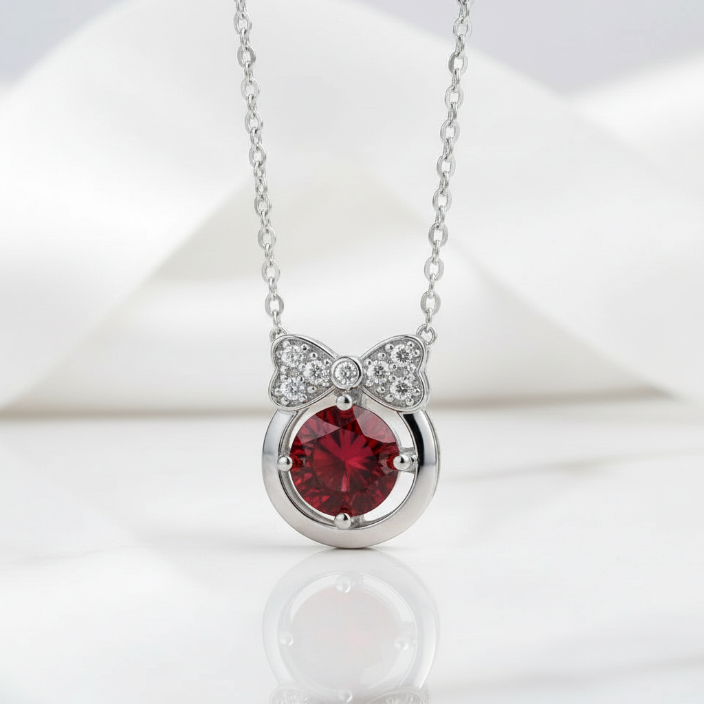 1.0 Ct Bowknot Ruby Birthstone Pendant Necklace-Evani Jewelry
