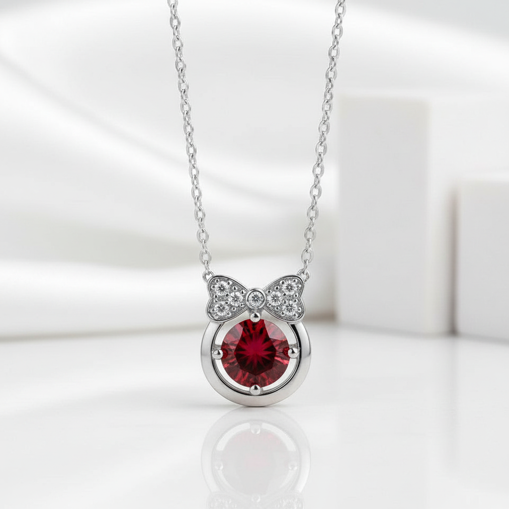 1.0 Ct Bowknot Garnet Pendant Necklace-Evani Jewelry