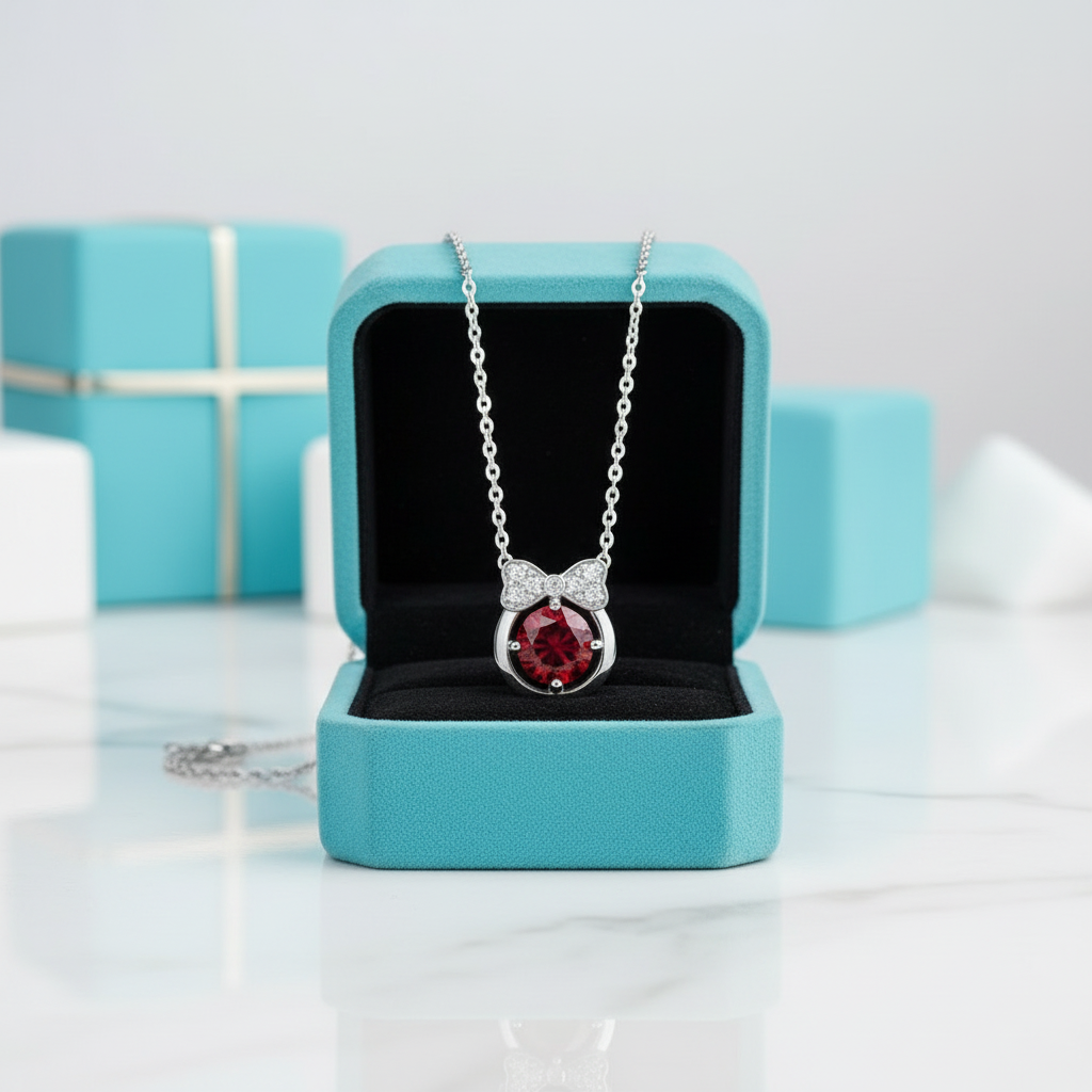 1.0 Ct Bowknot Ruby Birthstone Pendant Necklace-Evani Jewelry