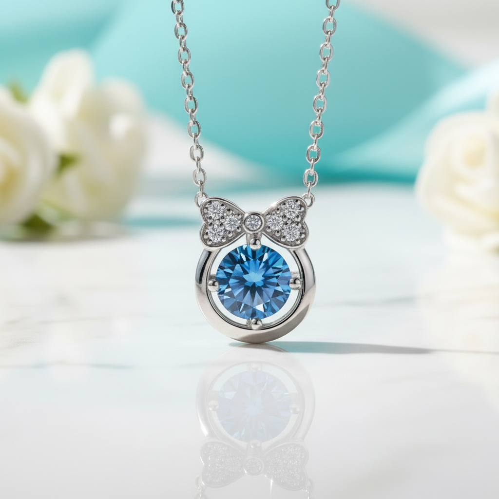 1.0 Ct Sapphire Birthstone Bowknot Pendant Necklace