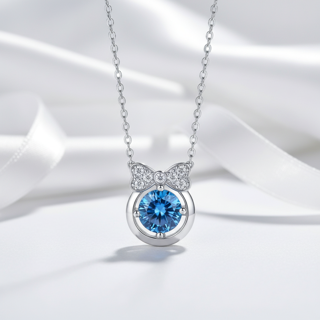 1.0 Ct Sapphire Birthstone Bowknot Pendant Necklace-Evani Jewelry