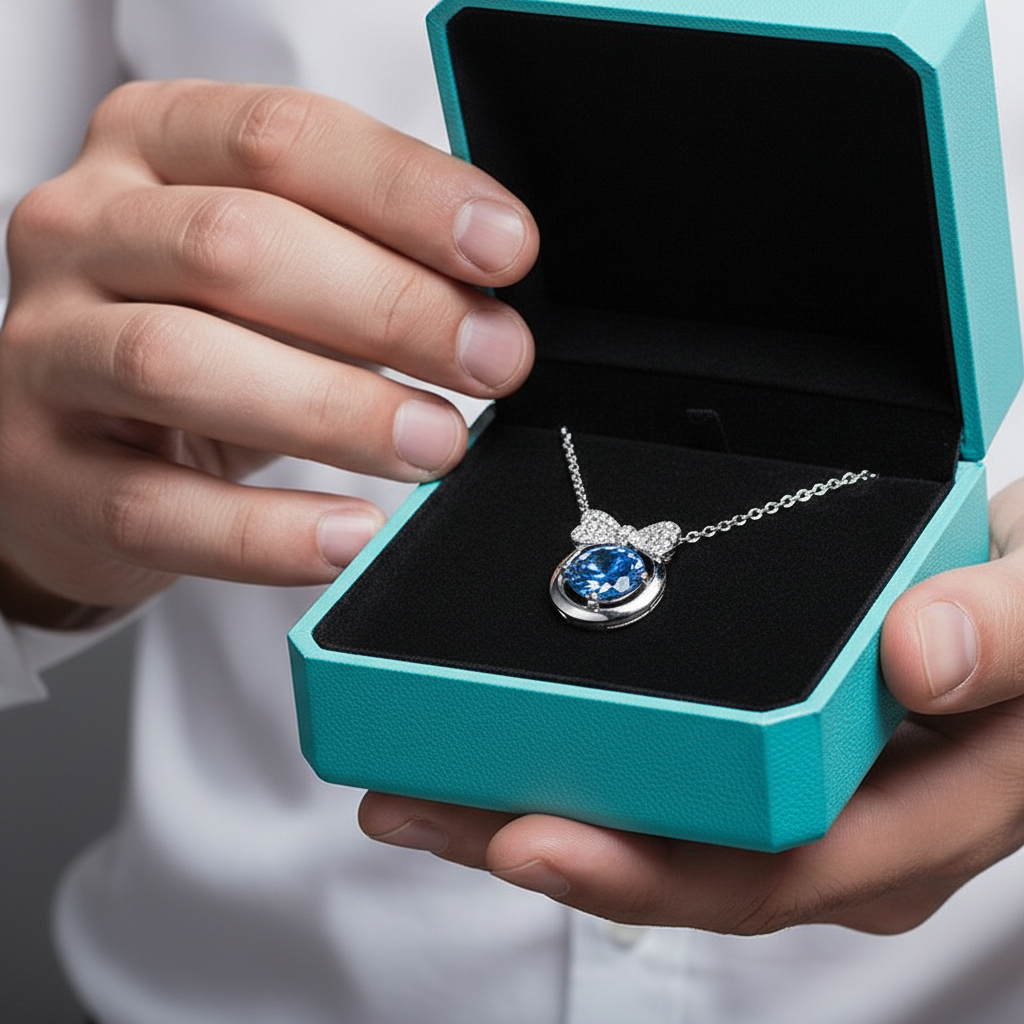 1.0 Ct Sapphire Birthstone Bowknot Pendant Necklace-Evani Jewelry