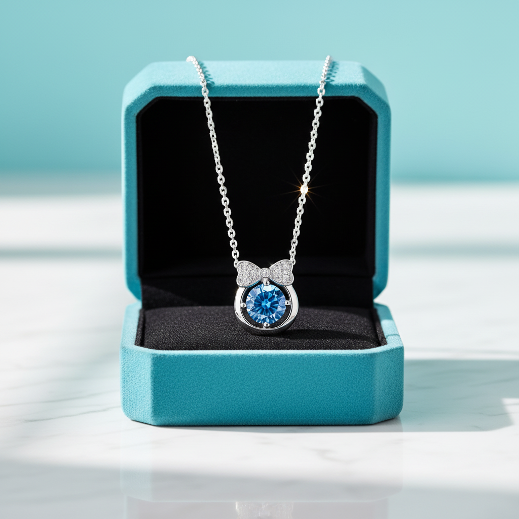 1.0 Ct Sapphire Birthstone Bowknot Pendant Necklace-Evani Jewelry