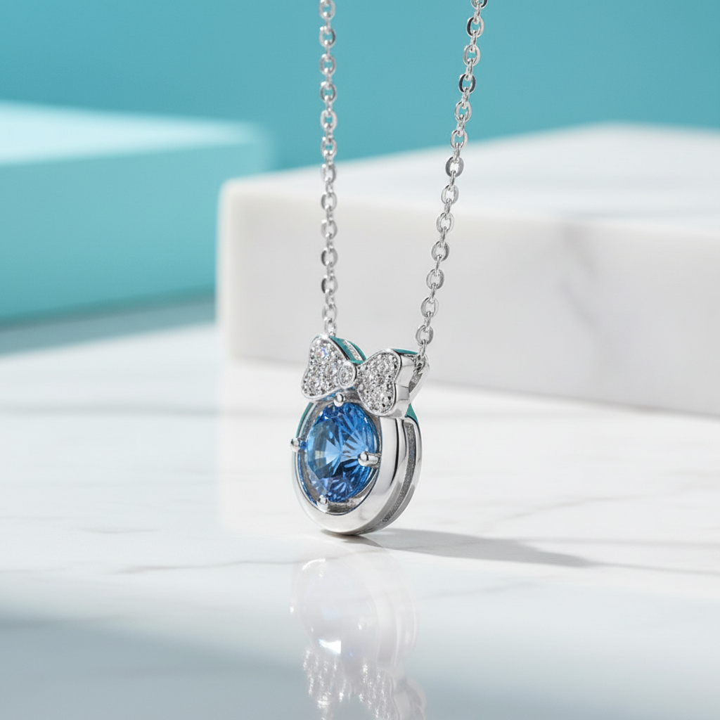 1.0 Ct Sapphire Birthstone Bowknot Pendant Necklace-Evani Jewelry