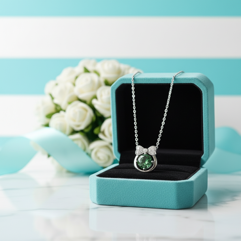 1.0 Ct Emerald Birthstone Bowknot Pendant Necklace-Evani Jewelry