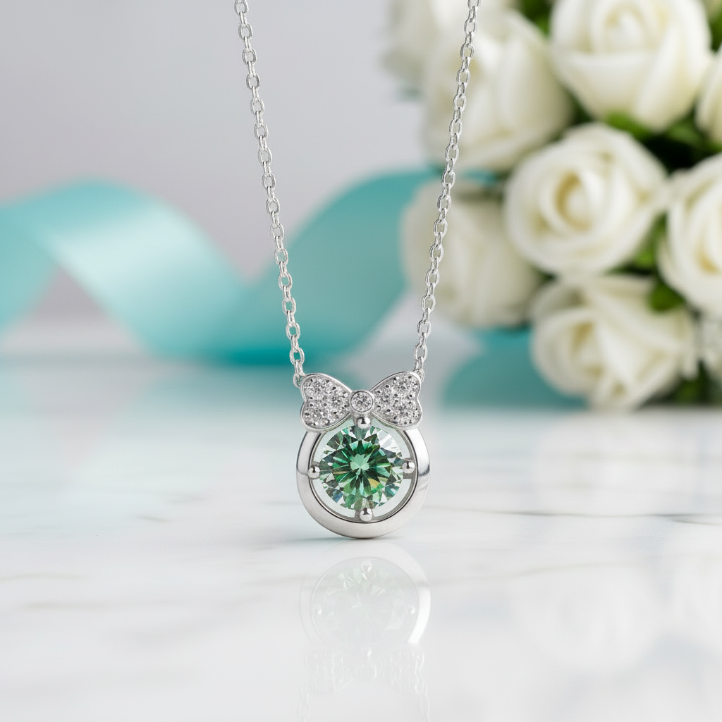 1.0 Ct Peridot Birthstone Bowknot Pendant Necklace