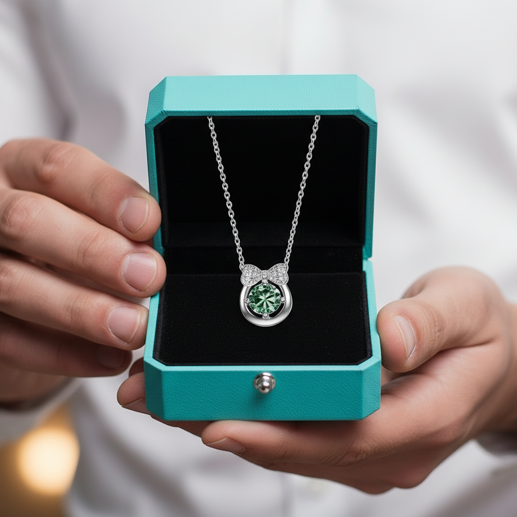 1.0 Ct Peridot Birthstone Bowknot Pendant Necklace-Evani Jewelry