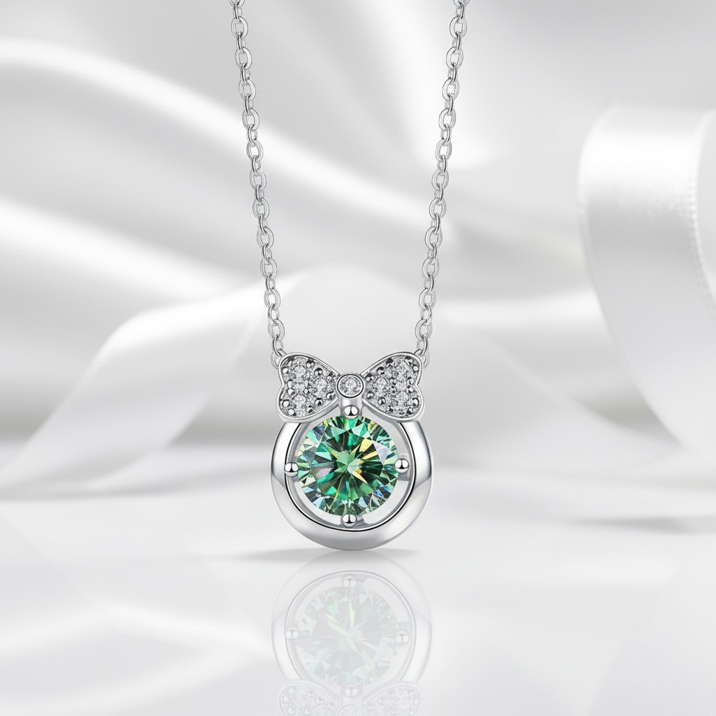 1.0 Ct Peridot Birthstone Bowknot Pendant Necklace-Evani Jewelry